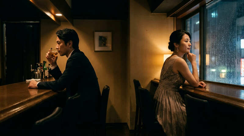 互いに距離を保ちながら同じ空間で過ごす男女のイメージ